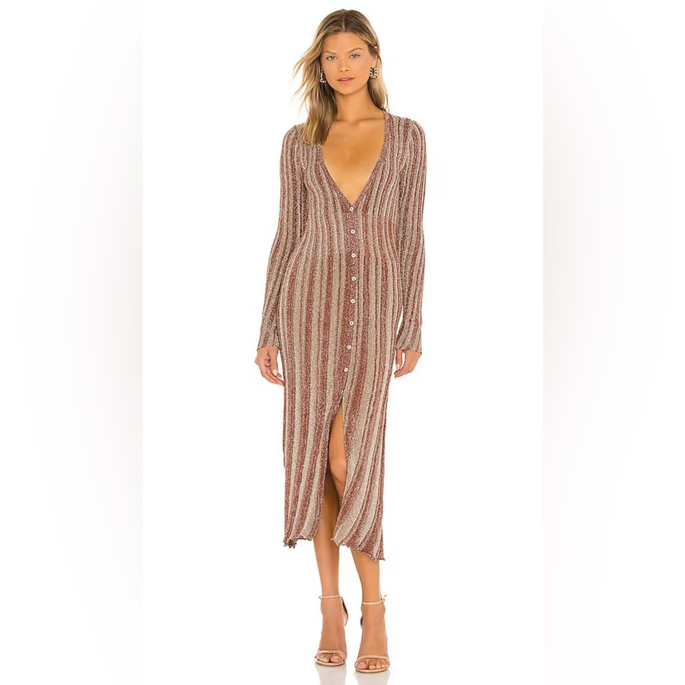 MISA Los Angeles Rafael Metallic Dress Bronzo Combo XS